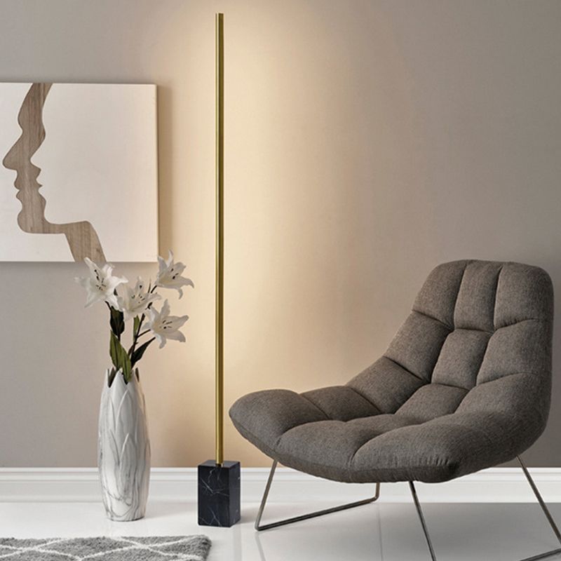 Edge Minimalist Linear Floor Lamp, Black/Gold, Metal/Marble - Neutral Decor