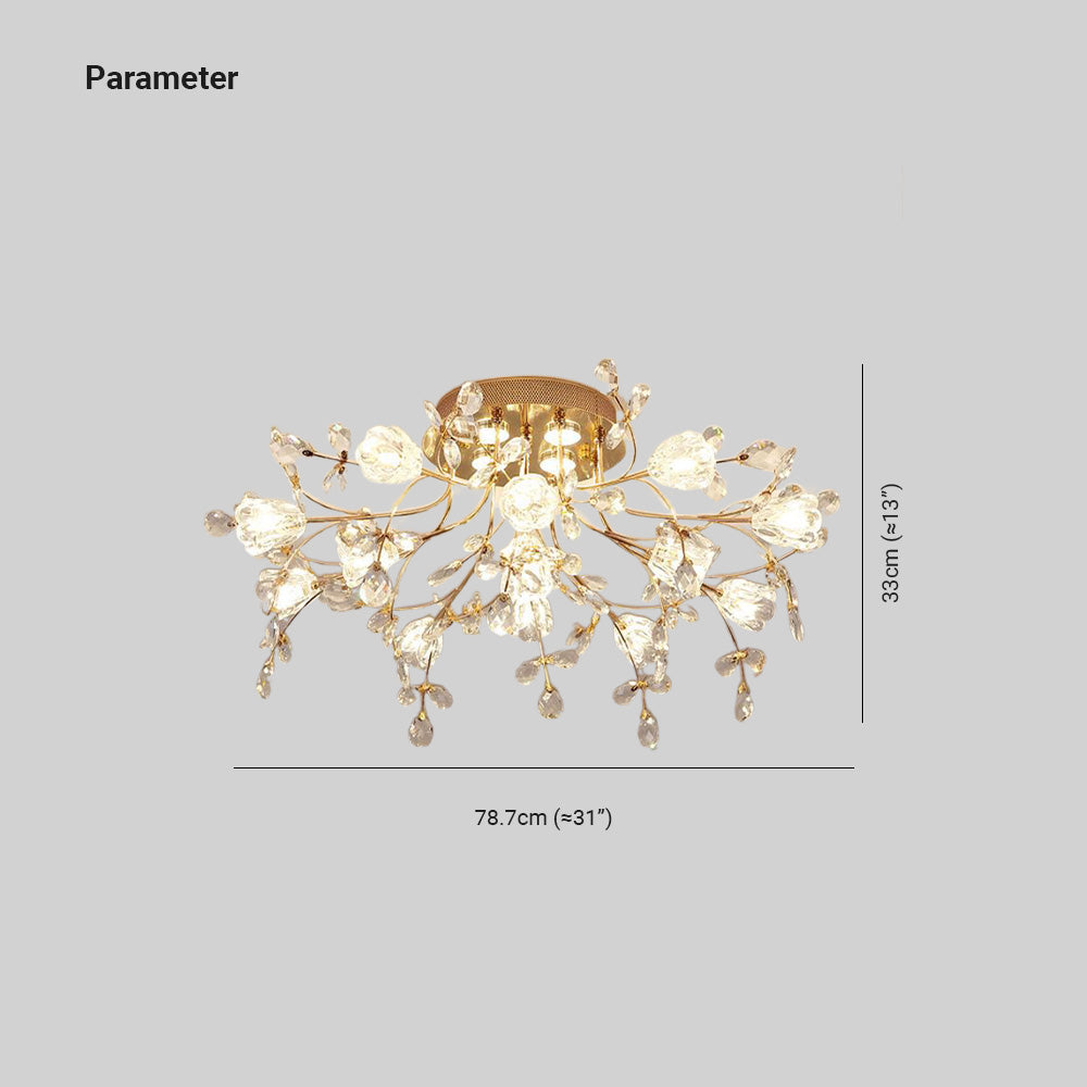 Arisha Art Deco Elegant Golden Crystal Flower Flush Mount Ceiling Light - Neutral Decor