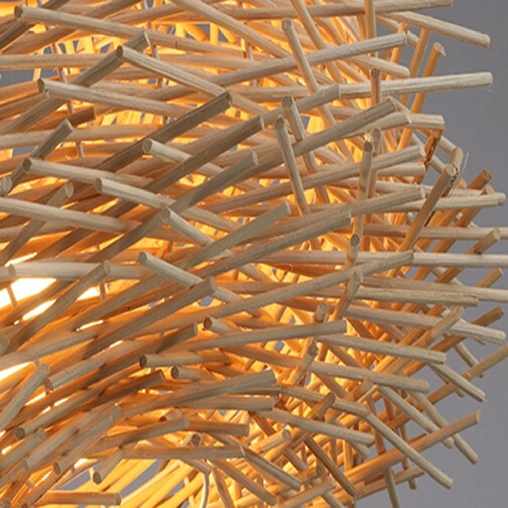 Muto Wooden Bird Nest Rattan Pendant Light, Brown/Wood - Neutral Decor