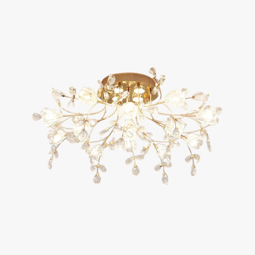 Arisha Art Deco Elegant Golden Crystal Flower Flush Mount Ceiling Light - Neutral Decor