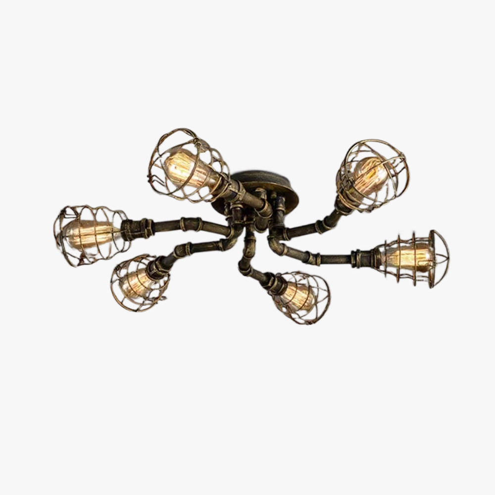 Alessio Industrial Flush Mount Ceiling Light, Black/Brass - Neutral Decor