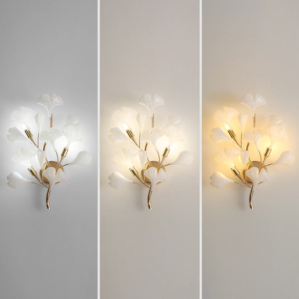 Olivia Decorative Flower in Golden White Ceramic Wall Lamp - Neutral Decor