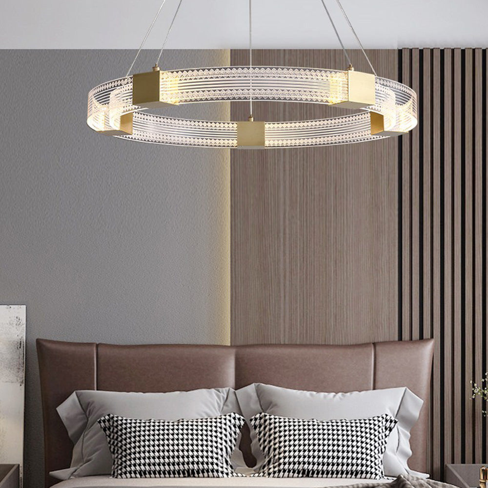 Arisha Modern Round/Oval Acrylic/Metal Pendant Light, Gold - Neutral Decor