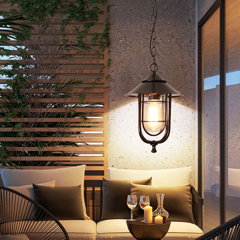 Ray Retro Lantern Metal Pendant Light, Black/Bronze - Neutral Decor