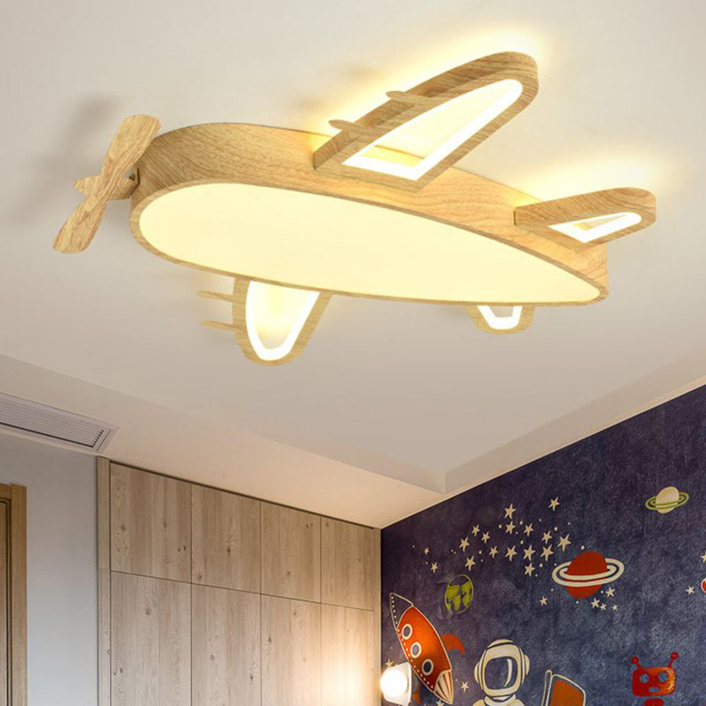 Arisha Modern Art Deco Airplane Flush Mount Ceiling Light, Wood/Dark Wood - Neutral Decor