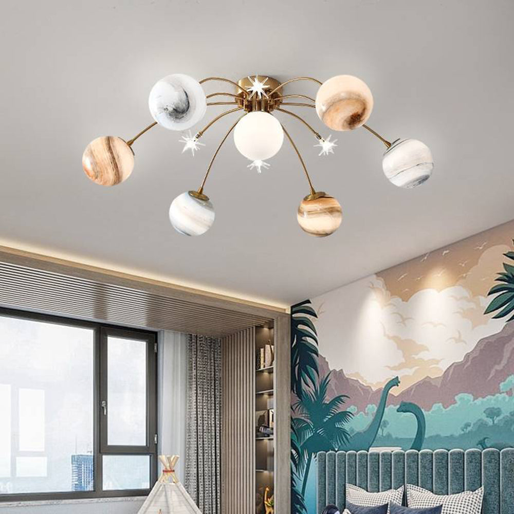 Aria Modern Planet Flush Mount Ceiling Light, Living Room - Neutral Decor