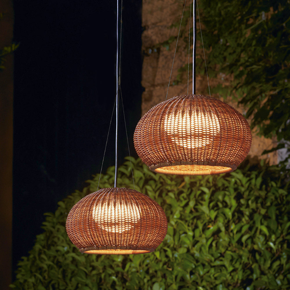 Ray Retro Lantern Gold Pendant Light, Bamboo/Acrylic - Neutral Decor