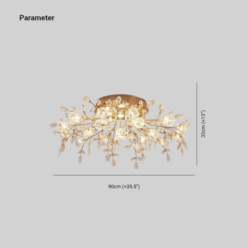 Arisha Art Deco Elegant Golden Crystal Flower Flush Mount Ceiling Light - Neutral Decor