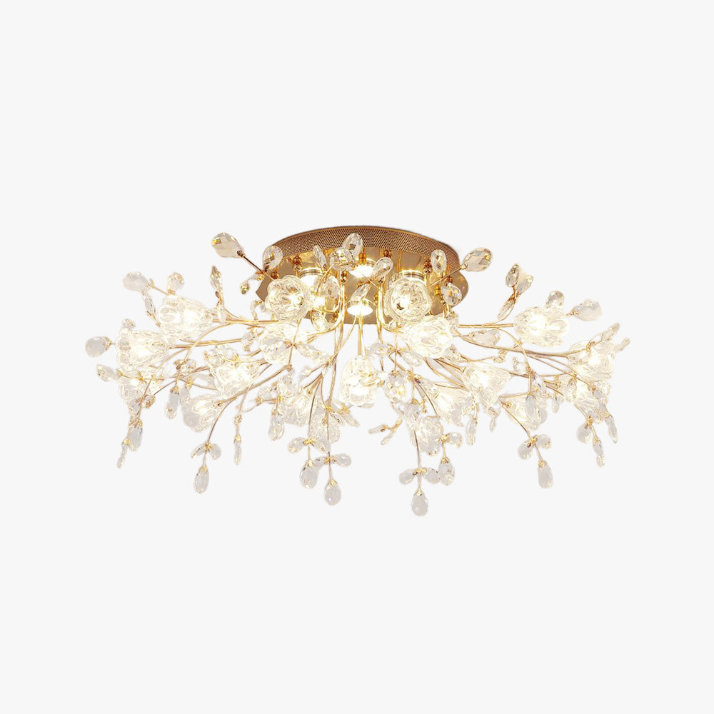 Arisha Art Deco Elegant Golden Crystal Flower Flush Mount Ceiling Light - Neutral Decor