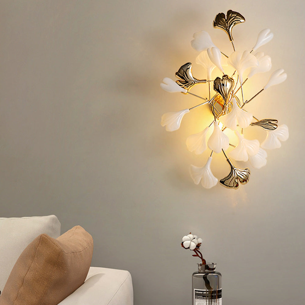 Olivia Decorative Flower in Golden White Ceramic Wall Lamp - Neutral Decor