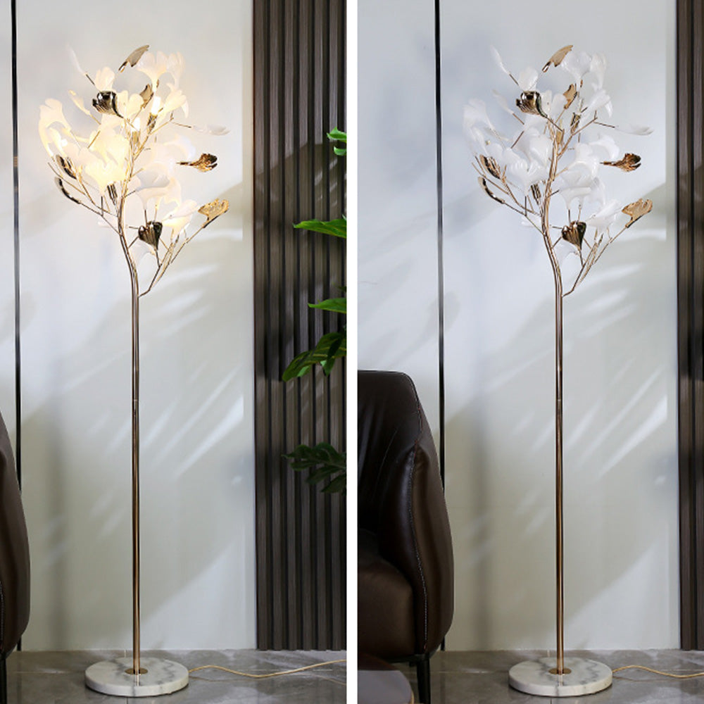 Olivia Floor Lamp Leaf Artistic, Ceramic/Metal, White/Gold, Study - Neutral Decor