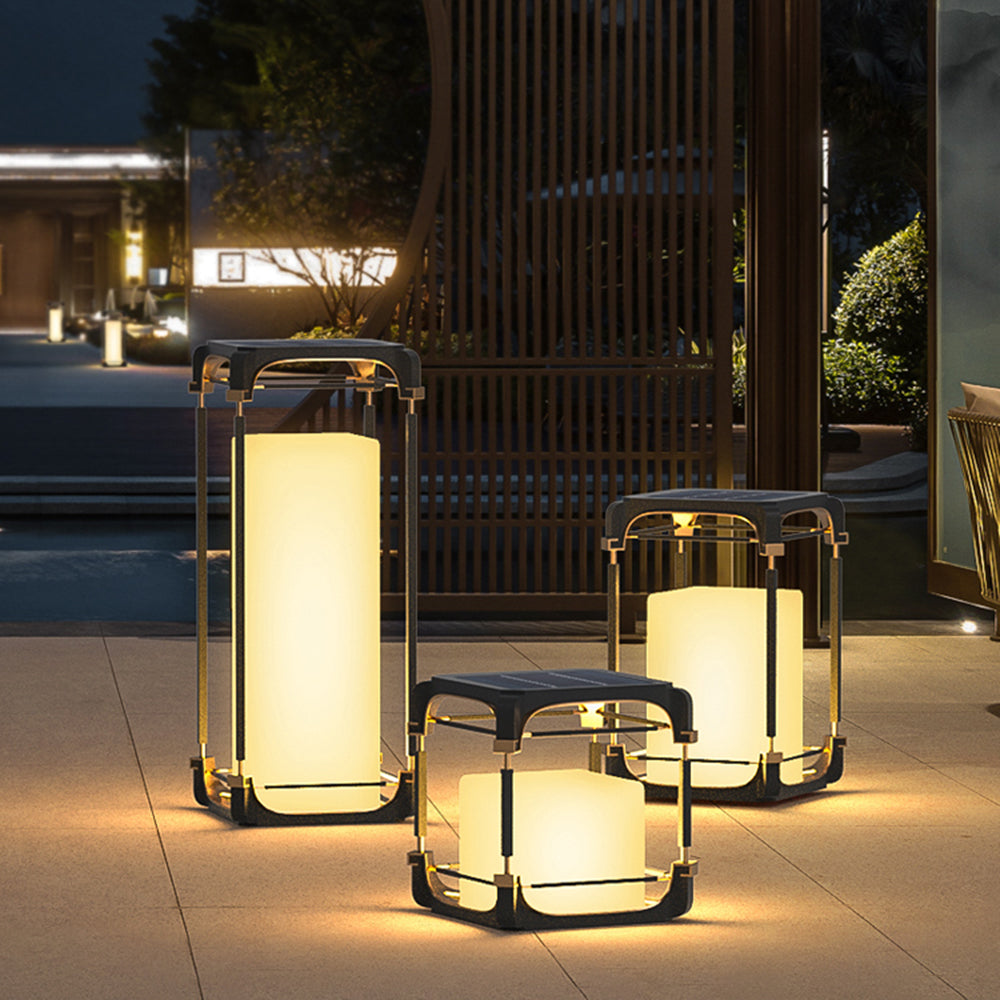 Ray Simple Cube/Cuboid Outdoor Floor Lamp, Hardwired/Solar, Black - Neutral Decor