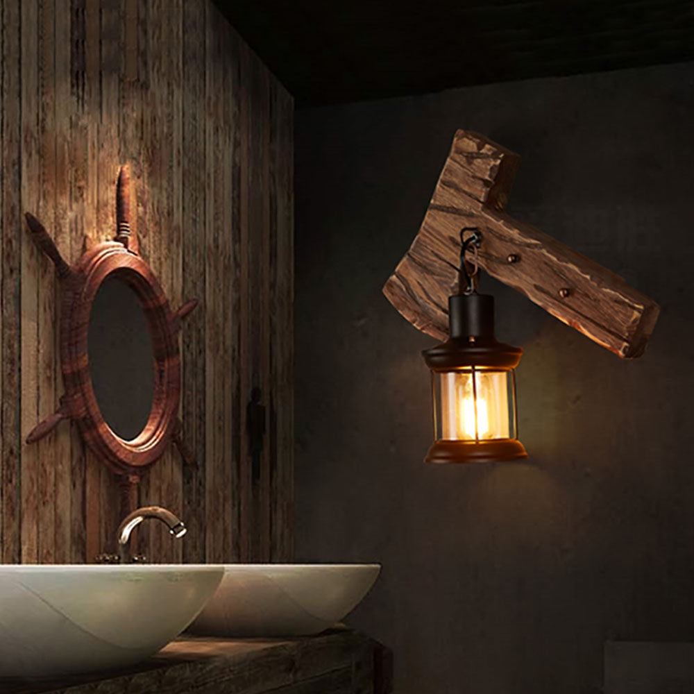 Epoch Wall Lamp Hammer Shape Vintage, Wood/Metal, Bedroom - Neutral Decor