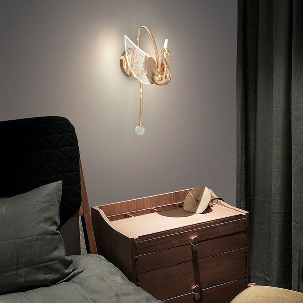 Arisha Art Deco Swan Acrylic/Metal Wall Lamp, Gold/Rose Gold - Neutral Decor