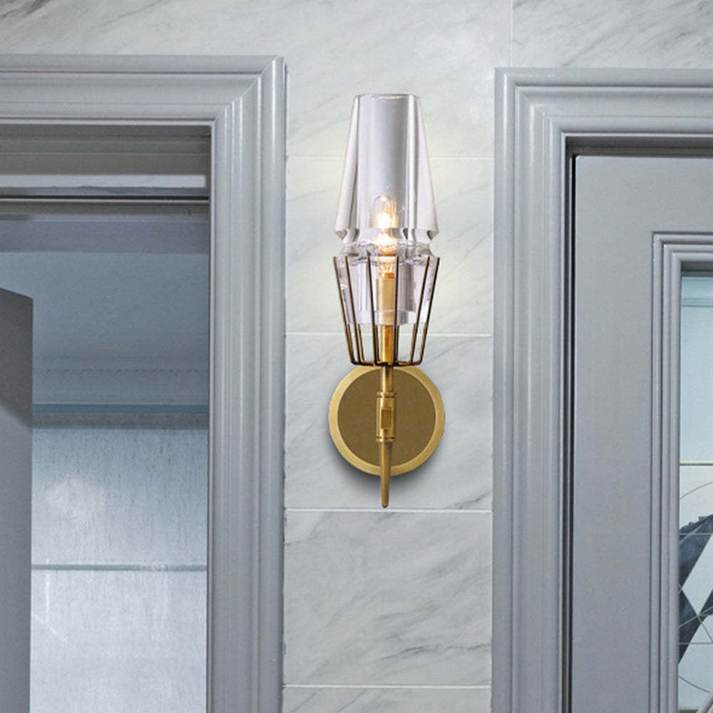 Arisha Vintage Lantern Glass Wall Lamp, Gold - Neutral Decor