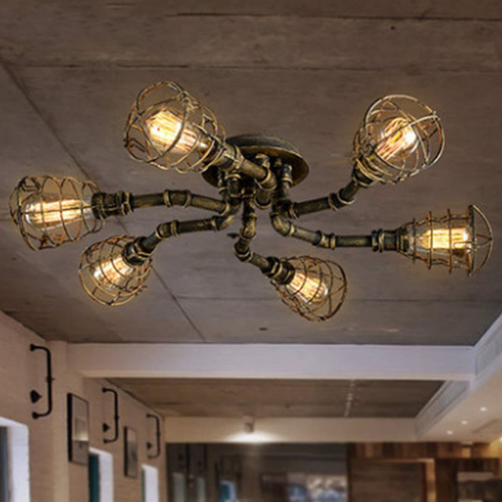 Alessio Industrial Flush Mount Ceiling Light, Black/Brass - Neutral Decor