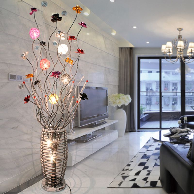 Bella Art Deco Flower Vase Silver Metal Floor Lamp - Neutral Decor