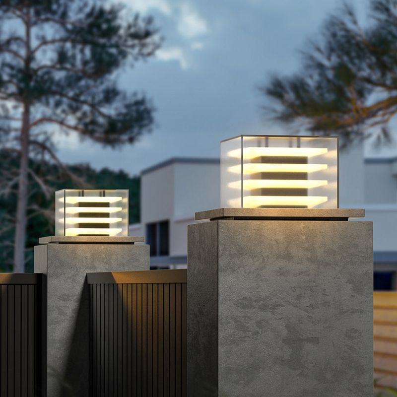 Ray Modern Rectangular Metal Acrylic Outdoor Solar Lamp, Black - Neutral Decor