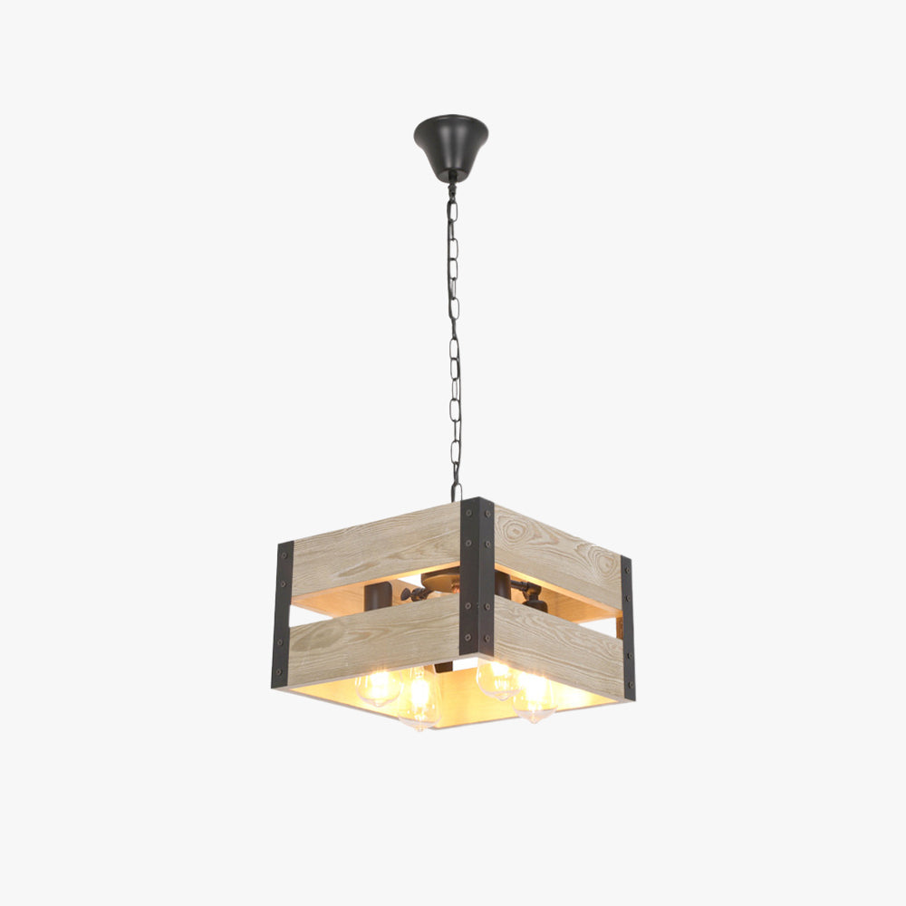 Silva Retro Square Metal & Wood Pendant Light, 4 Heads, 2 Style - Neutral Decor