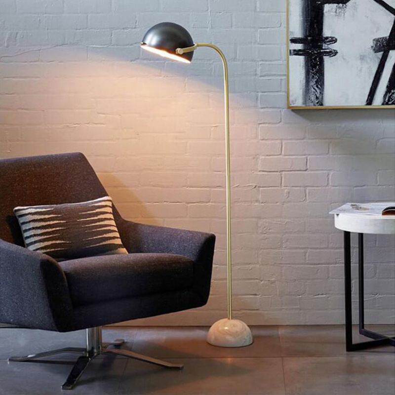 Eryn Floor Lamp Semi Circular Retro/Minimalist, Metal/Marble, Black, Bedroom - Neutral Decor