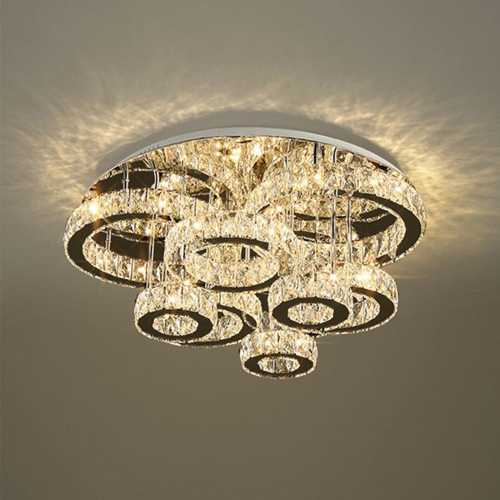 Kristy Modern Multi Ring Metal And Crystal Pendant Light - Neutral Decor