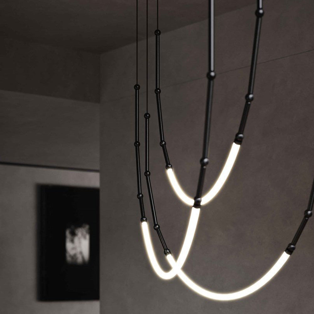 Arisha Modern Linear Metal/Silicone Pendant Light, Black - Neutral Decor