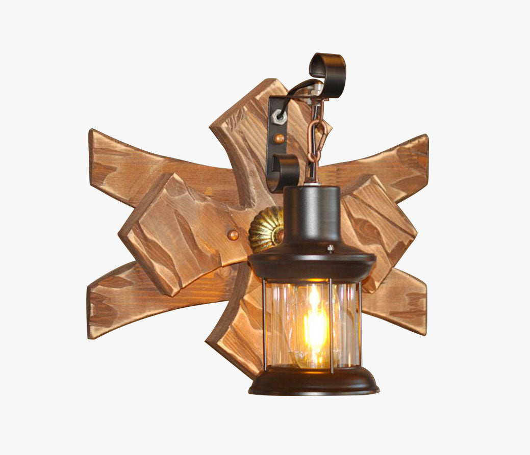 Epoch Vintage Candle & Lantern LED Wall Lamp, Wood/Metal, Gold, Bedroom - Neutral Decor