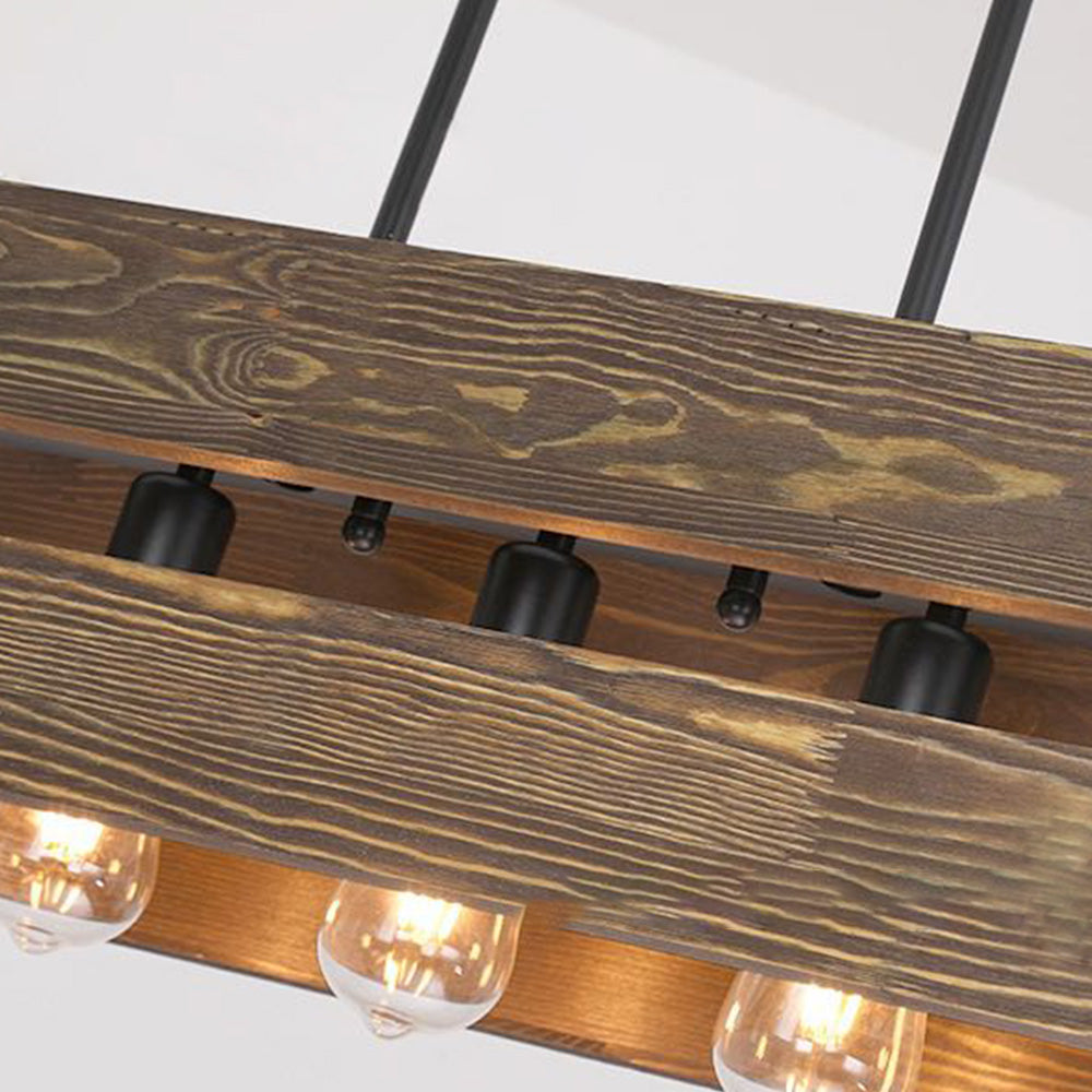 Silva Retro Rectangular Metal & Wood Pendant Light, 5 Heads, 2 Style - Neutral Decor