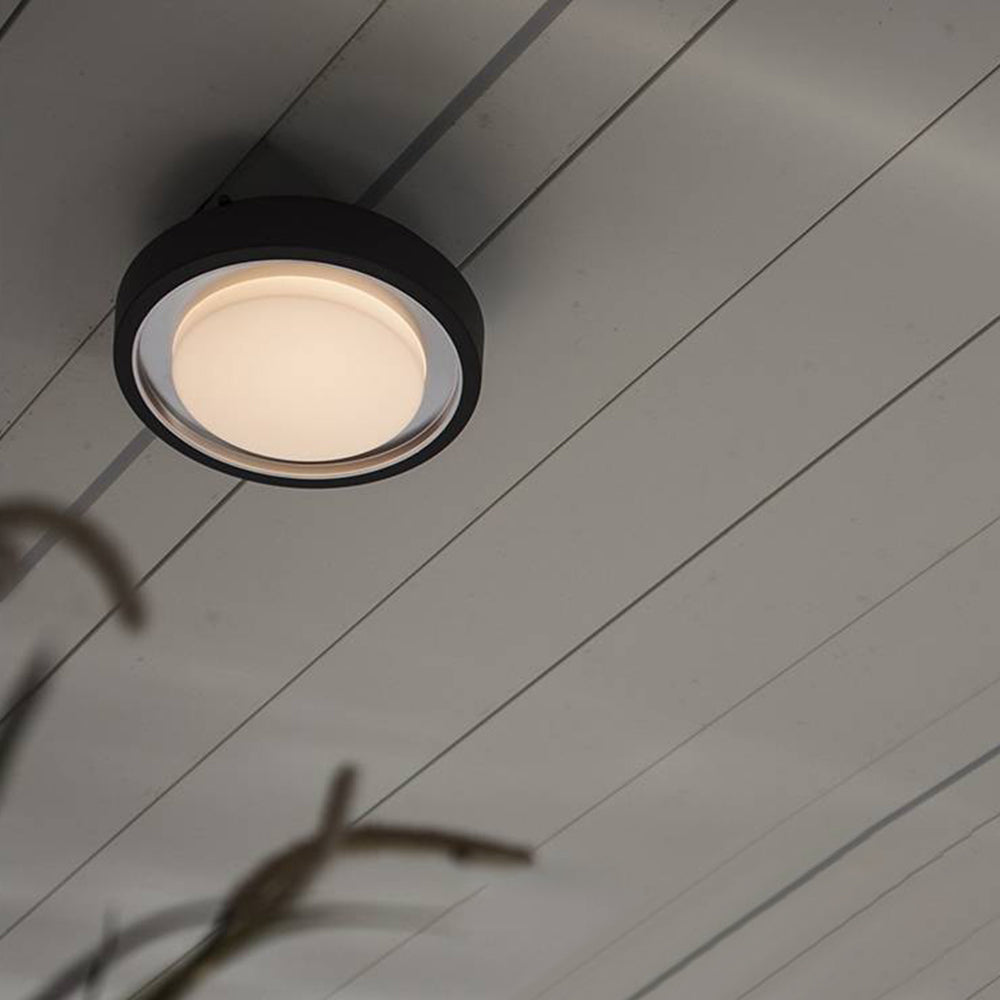 Ray Modern Circular Disc Shape Metal Outdoor Wall Lamp, Black - Neutral Decor