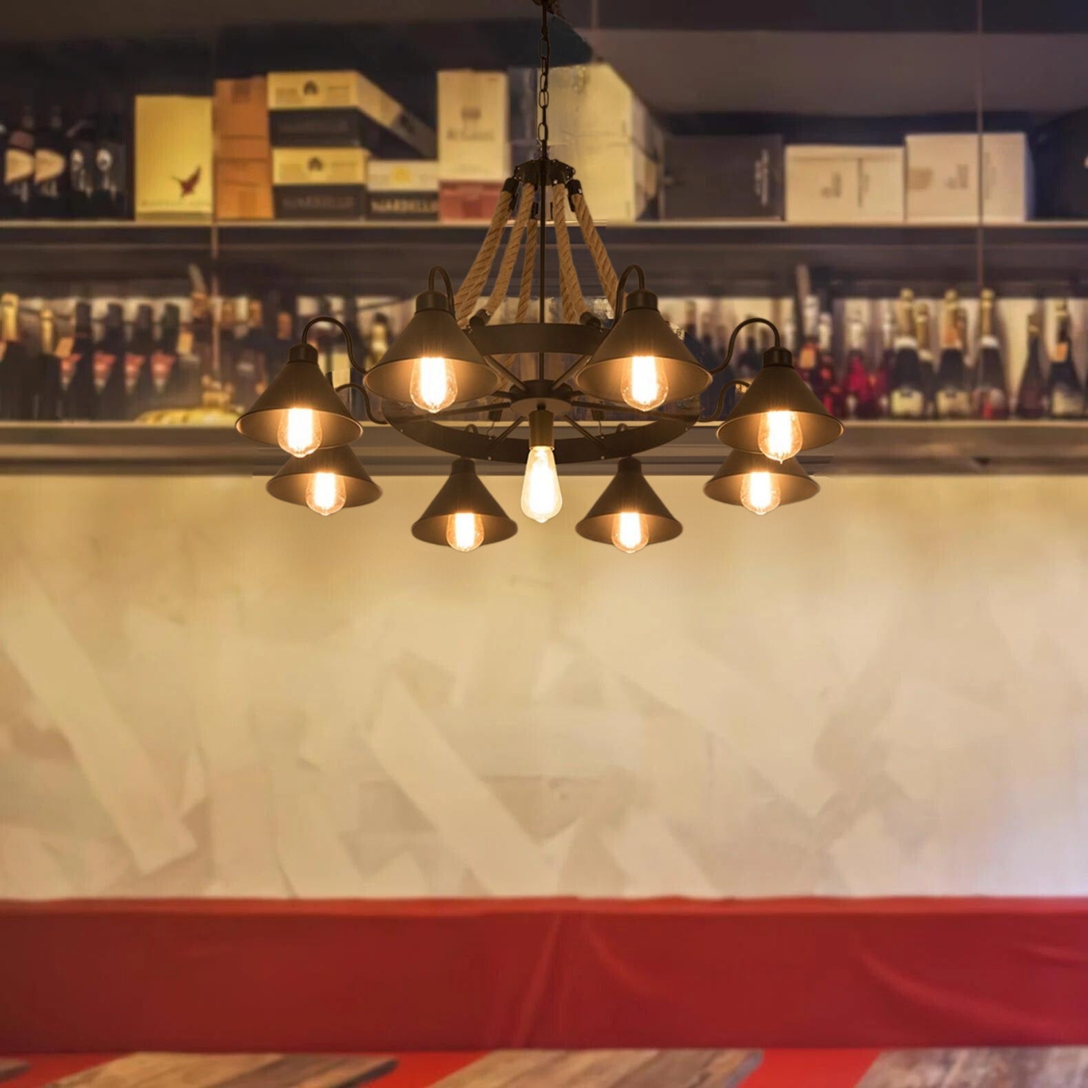 Epoch Vintage Industrial Rope Chandelier Living Room - Neutral Decor