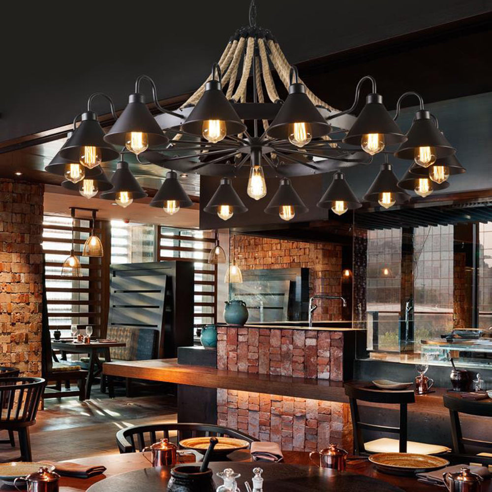 Epoch Vintage Industrial Rope Chandelier Living Room - Neutral Decor