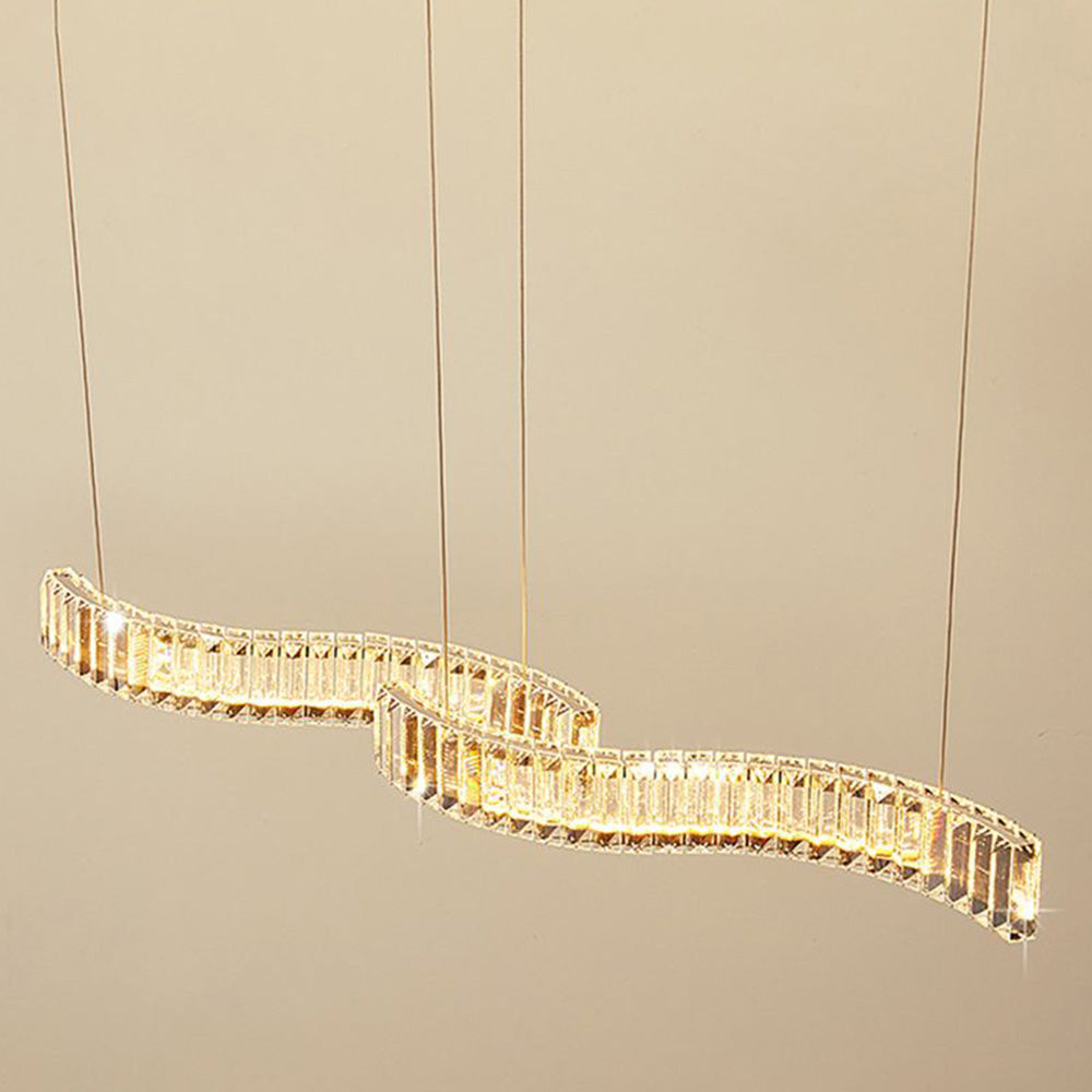 Kristy Luxury Wave Crystal/Metal Pendant Light, Silver/Gold - Neutral Decor