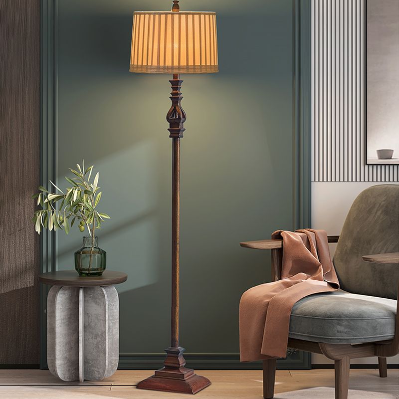 Eryn Vintage Resin/Fabric Standing Floor Lamp, Brown - Neutral Decor