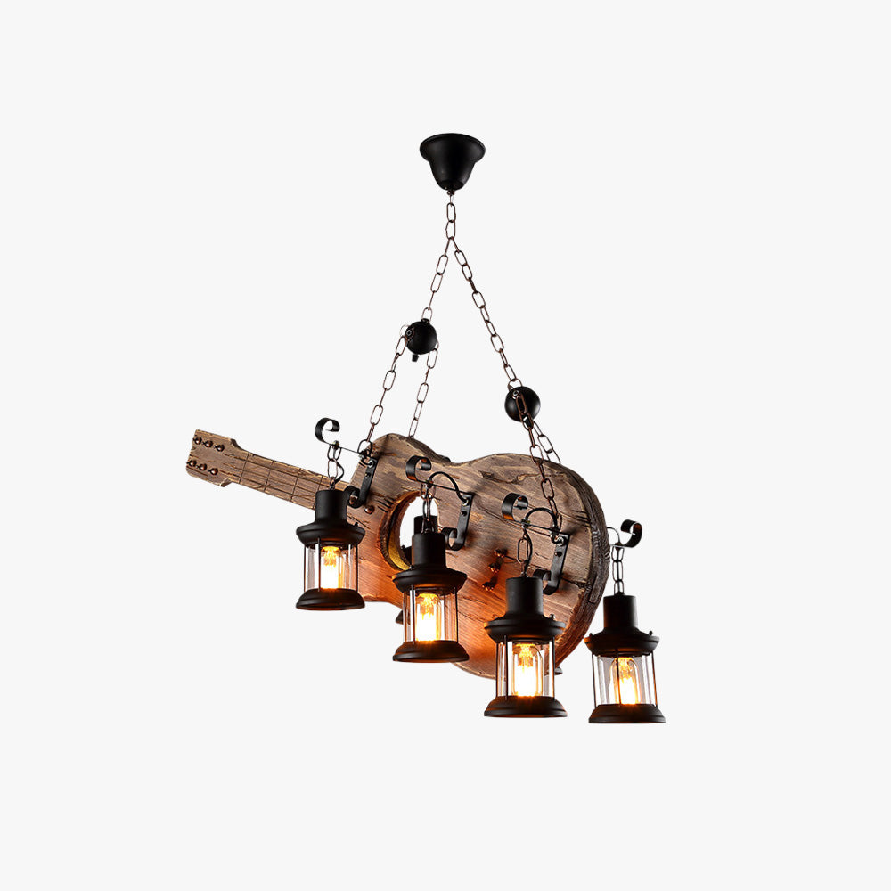 Epoch Retro Guitar Metal & Wood Pendant Light, 4 Heads - Neutral Decor