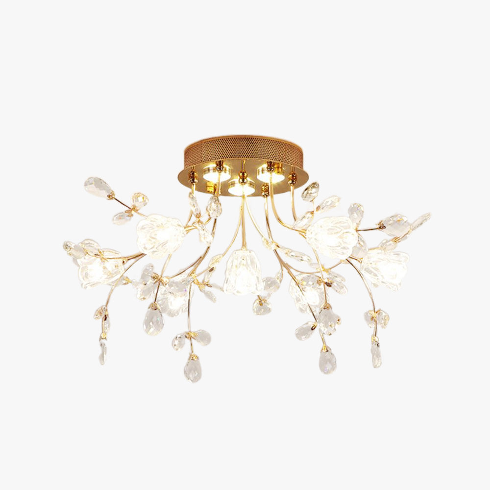Arisha Art Deco Elegant Golden Crystal Flower Flush Mount Ceiling Light - Neutral Decor