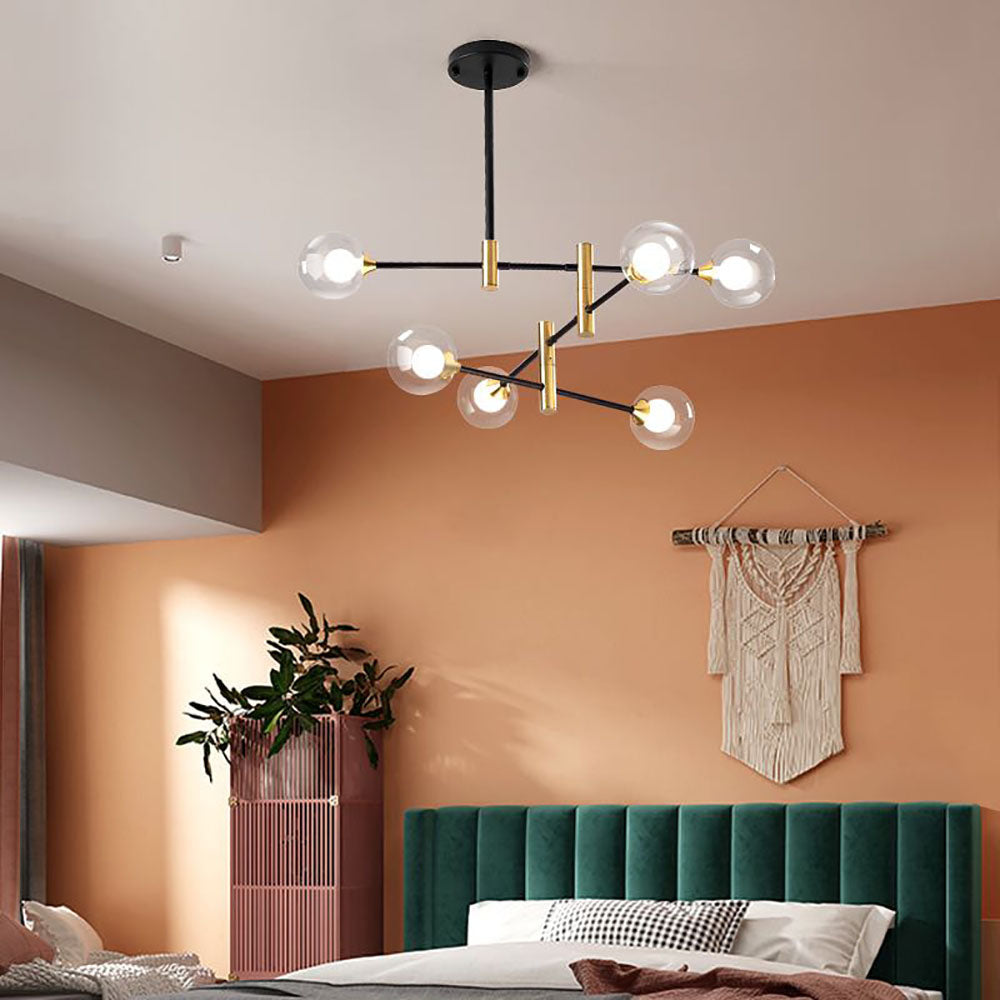 Valentina Nordic Spherical Bubble Metal/Glass Chandelier, Black/Gold - Neutral Decor