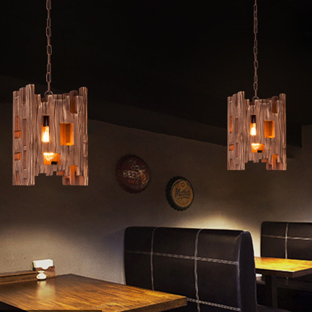 Epoch Retro Rectangular Metal & Wood Pendant Light - Neutral Decor