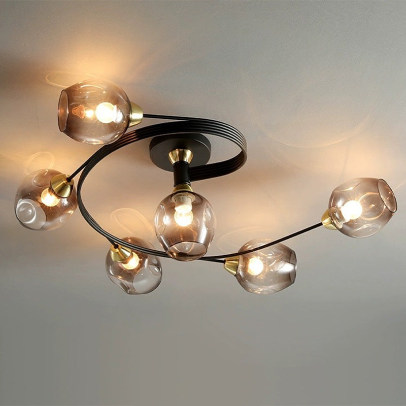 Valentina Flush Mount Ceiling Light, Glass, Black/Gold, Dining Room - Neutral Decor