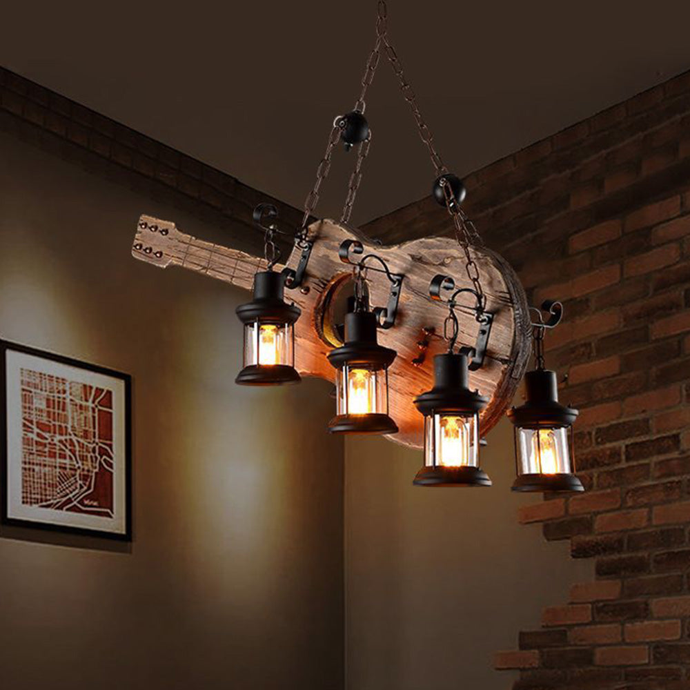 Epoch Retro Guitar Metal & Wood Pendant Light, 4 Heads - Neutral Decor