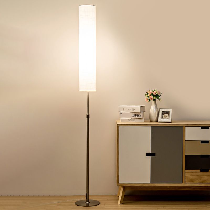Eryn Minimalist Metal and Fabric Cylindrical White Floor Lamp - Neutral Decor