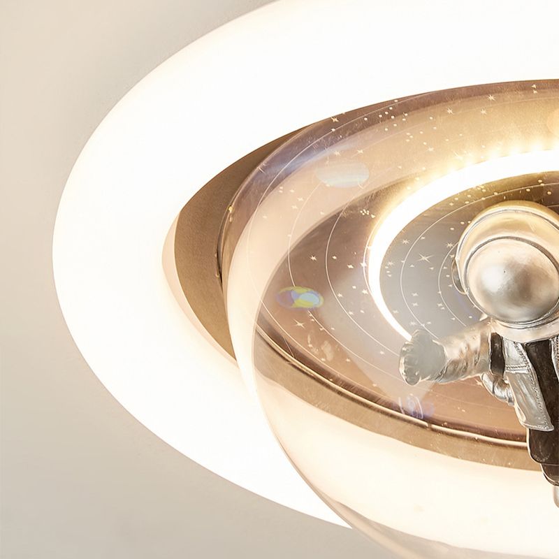 Aria Cosmic Astronaut & Galaxy Motif Flush Mount Ceiling Light - Neutral Decor
