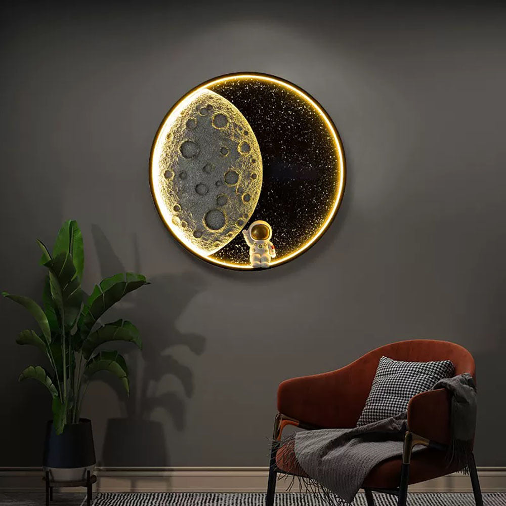 Aria Astronaut Round Moon Black Wall Lamp, Metal - Neutral Decor