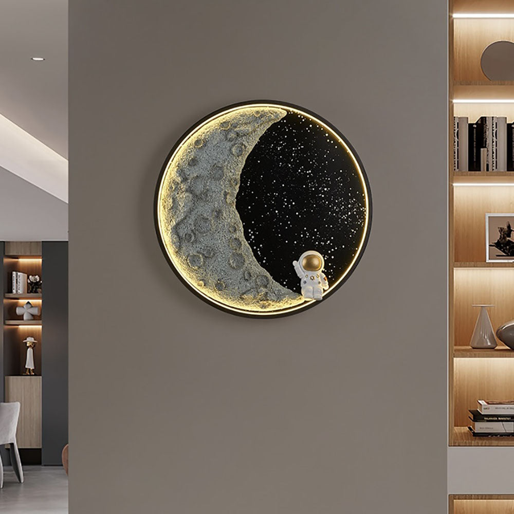 Aria Modern Astronaut Moon Metal Black Wall Lamp - Neutral Decor
