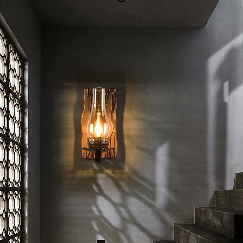 Epoch Wall Lamp Vintage Candle Wooden Glass, Bedroom - Neutral Decor