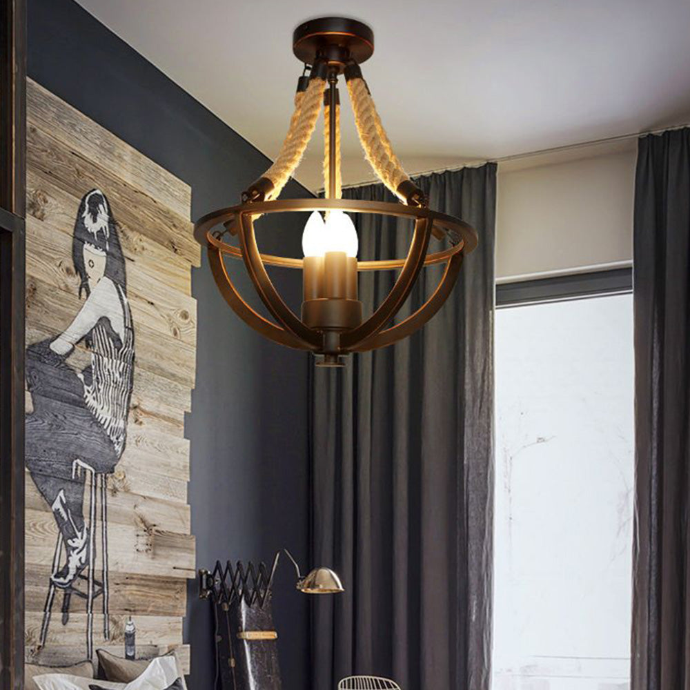 Alessio Vintage Rustic Swag Metal Pendant Light, Black - Neutral Decor