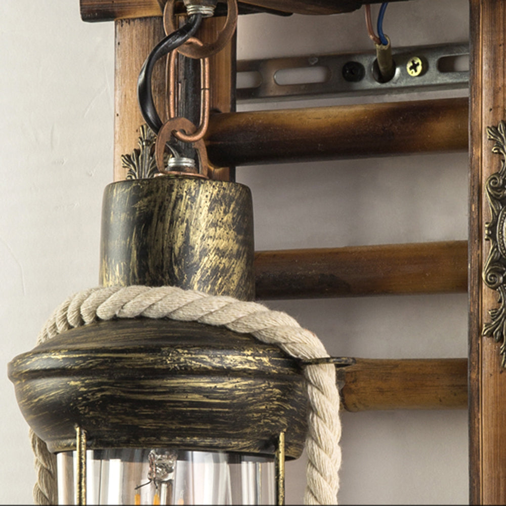 Epoch Vintage Lantern Shape Wood Metal Wall Lamp - Neutral Decor