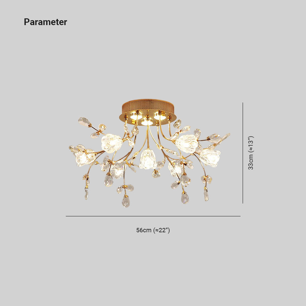 Arisha Art Deco Elegant Golden Crystal Flower Flush Mount Ceiling Light - Neutral Decor