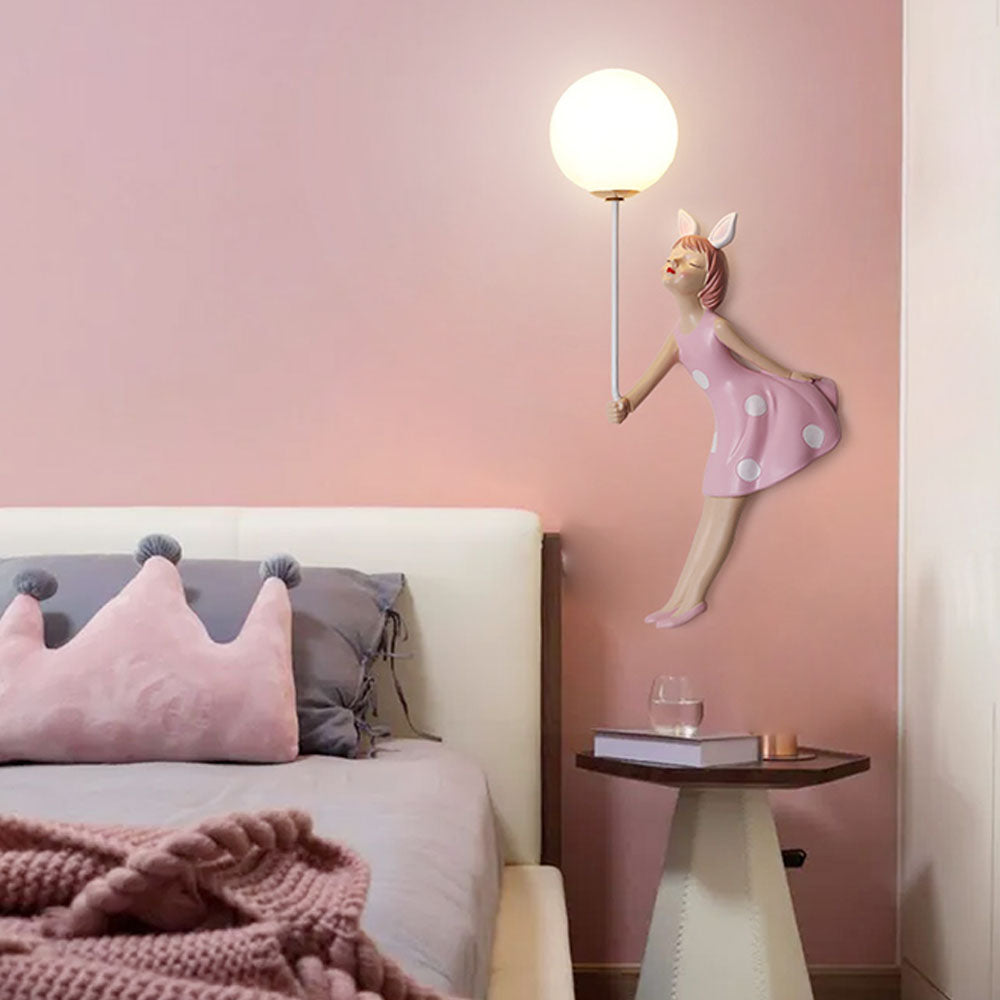 Arisha Modern Balloon/Girl Shape Acrylic Pink Wall Lamp - Neutral Decor