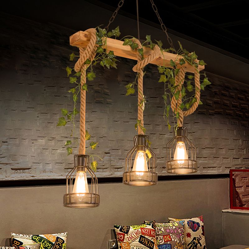 Epoch Caged Vintage Farmhouse Wood Beam Pendant Light 3/5 Heads - Neutral Decor