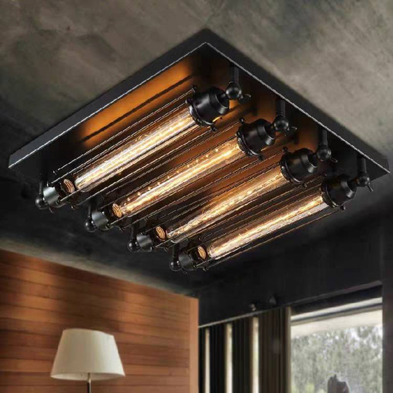 Austin Vintage Tubed Metal Flush Mount Ceiling Light, Black, Living Room - Neutral Decor
